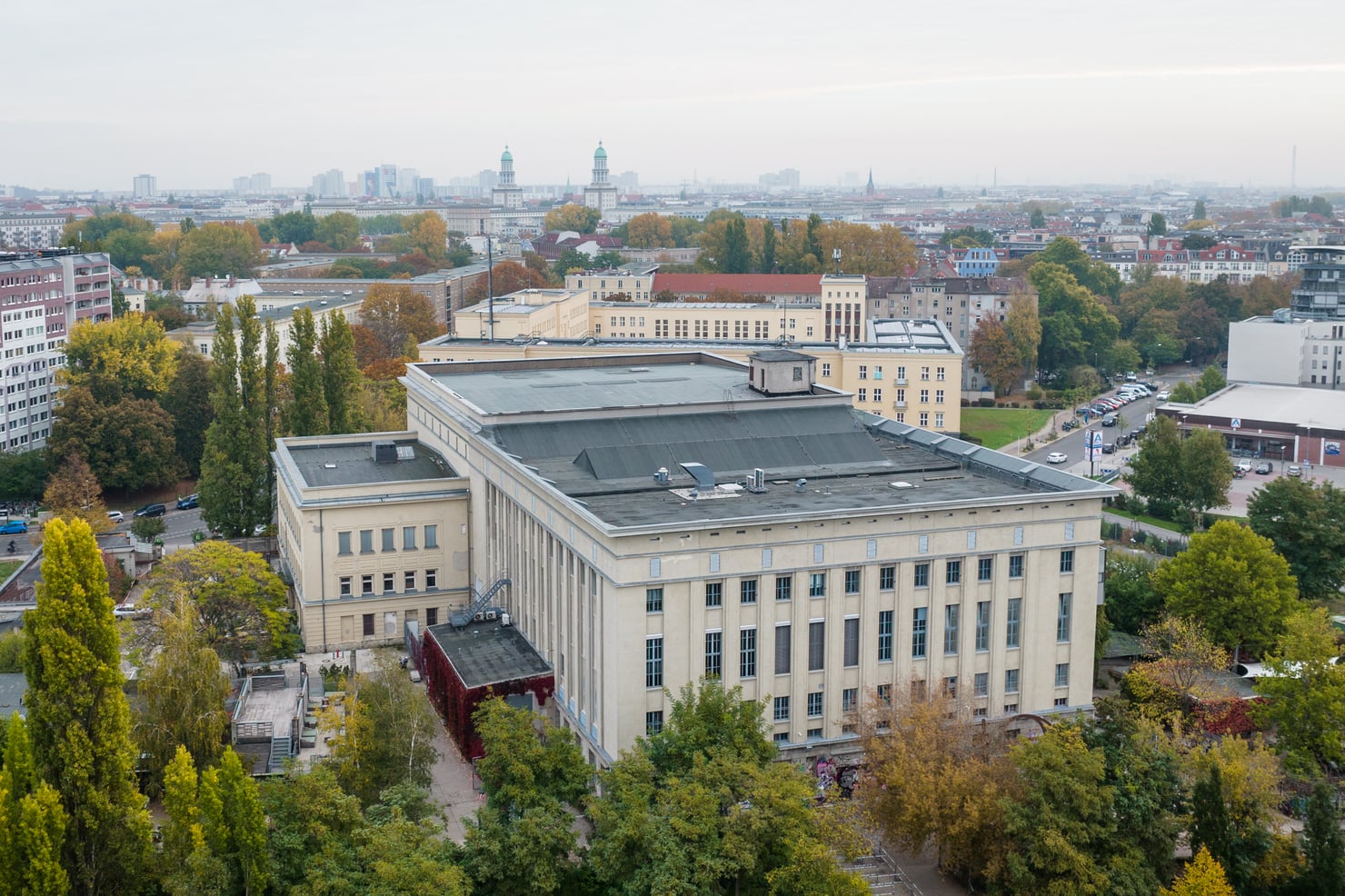 An aerial view of Berghain in Berlin, the power plant that became a techno institution