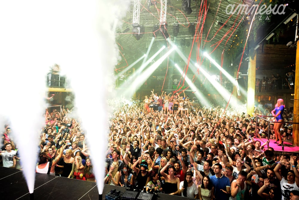 A packed dancefloor at Amnesia in Ibiza