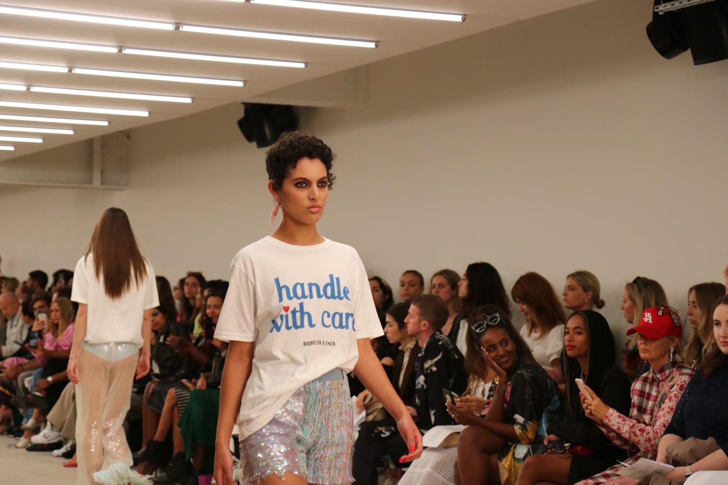 Models on the catwalk at a London Fashion Week show