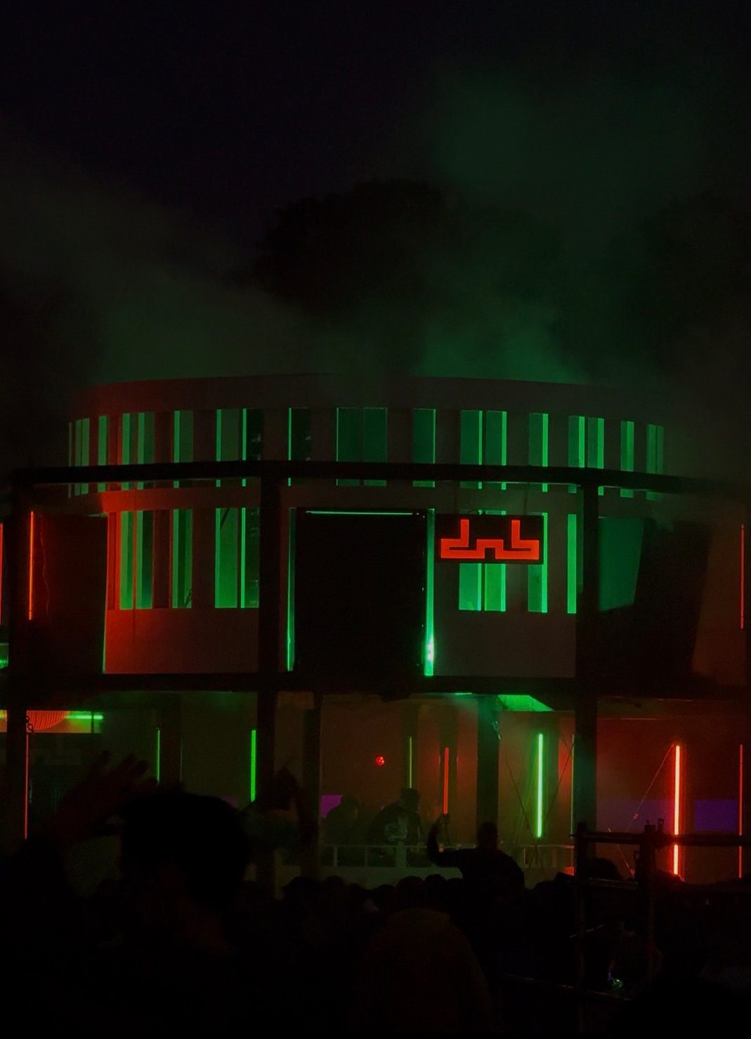 DnB Allstars event stage with green and red lighting